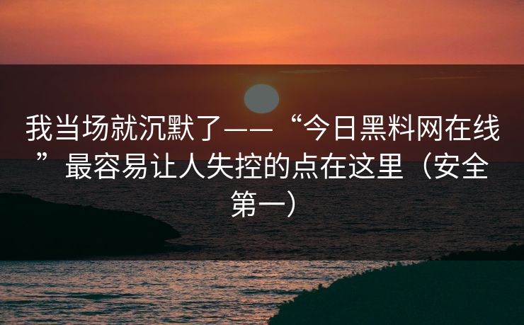 我当场就沉默了——“今日黑料网在线”最容易让人失控的点在这里(安全第一)