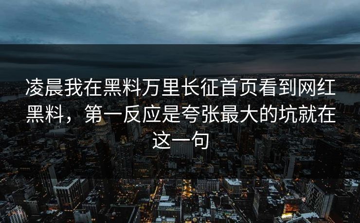 凌晨我在黑料万里长征首页看到网红黑料，第一反应是夸张最大的坑就在这一句