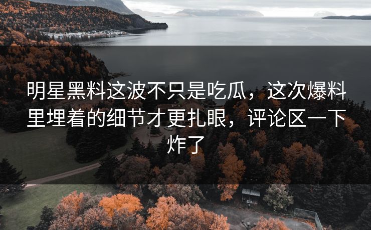 明星黑料这波不只是吃瓜，这次爆料里埋着的细节才更扎眼，评论区一下炸了